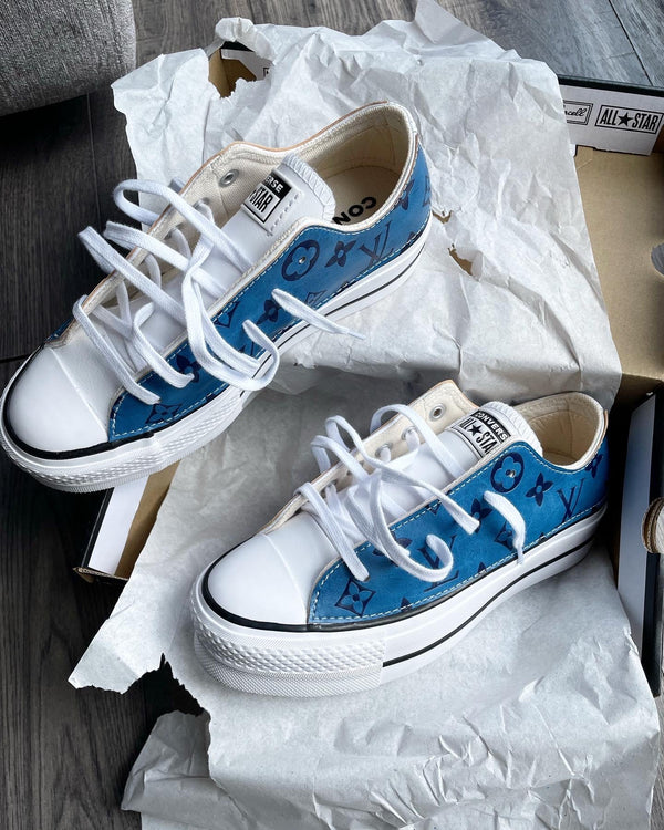 SIZE: 4 UK - Chuck Taylor All Star Converse Low • White | Blue Monogram